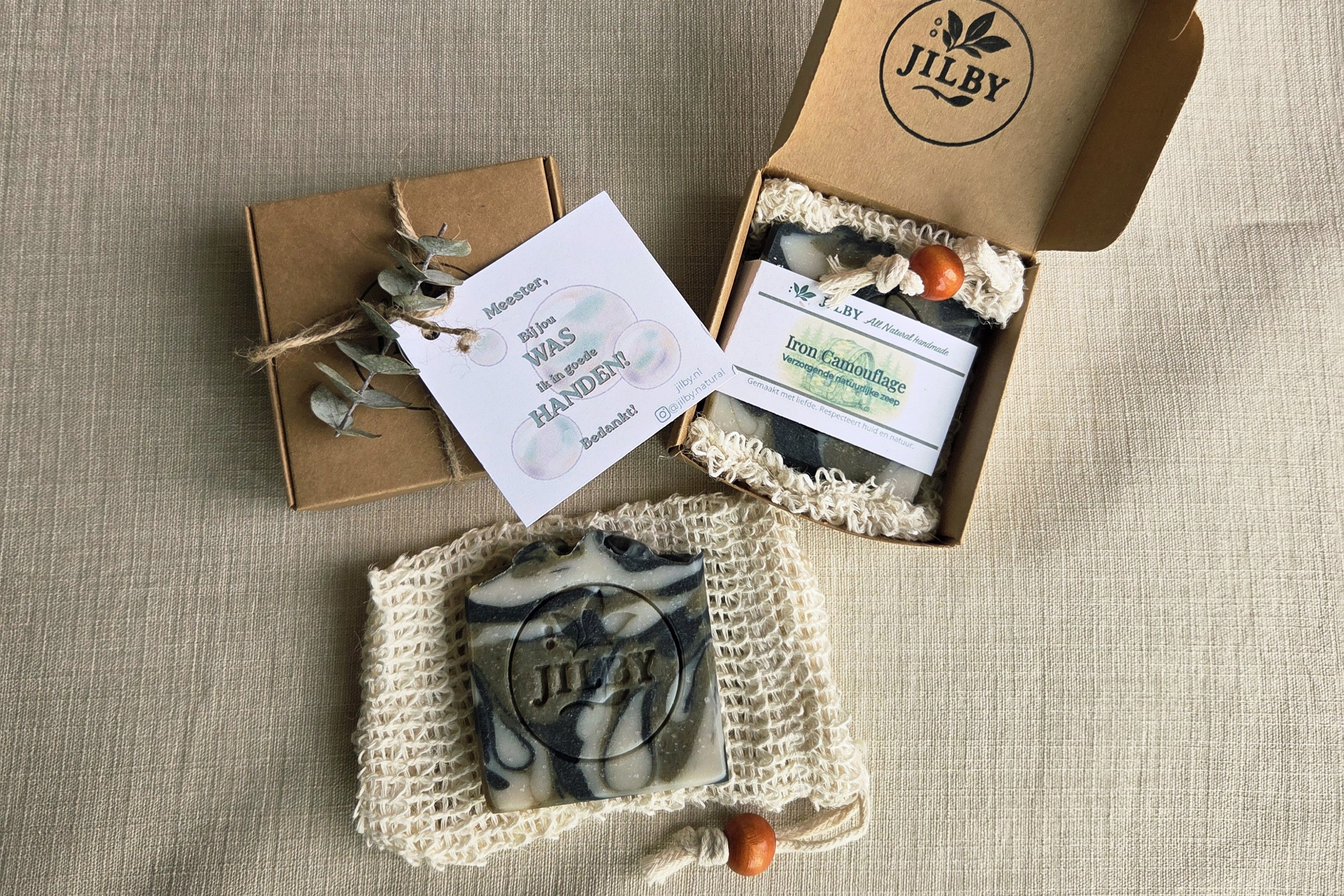 Meester Bedankt Cadeauset, Zeep Iron Camouflage & Soap Saver Bag